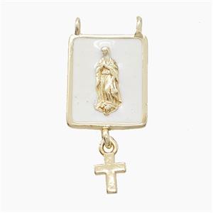 Copper Jesus Pendant White Enamel Cross 2loops Gold Plated, approx 13-18mm, 5-7mm