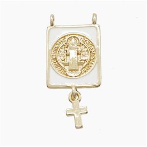 Copper Saint Jude Pendant White Enamel Cross 2loops Gold Plated, approx 13-18mm, 5-7mm