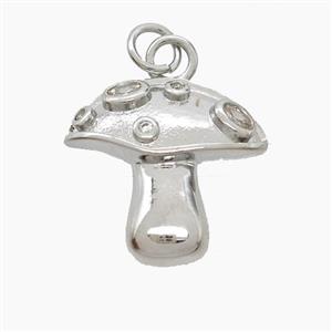 Copper Mushroom Pendant Pave Zirconia Platinum Plated, approx 16-18mm