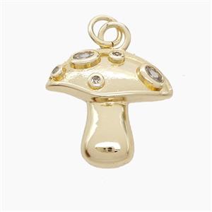 Copper Mushroom Pendant Pave Zirconia Gold Plated, approx 16-18mm