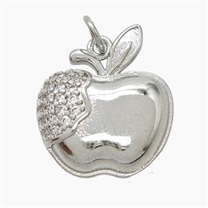 Copper Apple Pendant Pave Zirconia Platinum Plated, approx 17-20mm