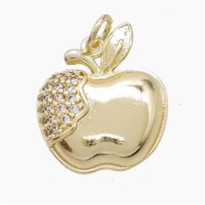 Copper Apple Pendant Pave Zirconia Gold Plated, approx 17-20mm