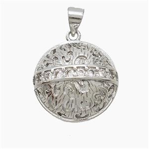 Copper Half-Ball Pendant Pave Zirconia Round Platinum Plated, approx 18mm