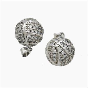Copper Basketball Pendant Pave Zirconia Sports Platinum Plated, approx 14mm