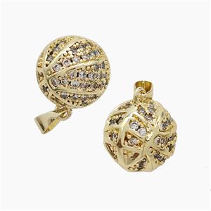 Copper Basketball Pendant Pave Zirconia Sports Gold Plated, approx 14mm