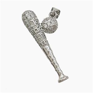 Baseball And Bat Copper Pendant Pave Zirconia Sports Platinum Plated, approx 13-33mm