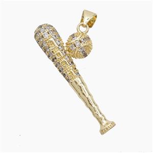 Baseball And Bat Copper Pendant Pave Zirconia Sports Gold Plated, approx 13-33mm
