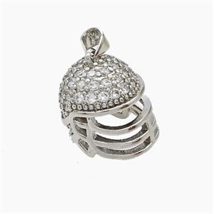 Baseball Helmet Charms Copper Pendant Pave Zirconia Sports Platinum Plated, approx 16mm