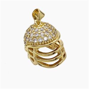 Baseball Helmet Charms Copper Pendant Pave Zirconia Sports Gold Plated, approx 16mm