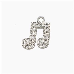 Musical Note Copper Pendant Pave Zirconia Platinum Plated, approx 11-12mm