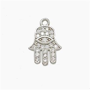 Copper Hamsahand Pendant Pave Zirconia Platinum Plated, approx 10-12mm