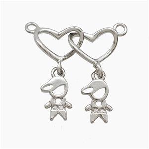 Copper Heart Kidsboy Pendant Pave Zirconia 2loops Platinum Plated, approx 6-10mm, 20mm