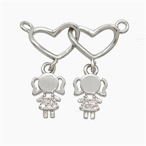 Copper Heart Kidsgirls Pendant Pave Zirconia 2loops Platinum Plated, approx 6-10mm, 20mm
