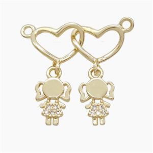 Copper Heart Kidsgirls Pendant Pave Zirconia 2loops Gold Plated, approx 6-10mm, 20mm