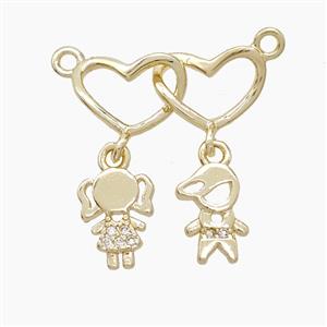 Copper Heart Kids Pendant Pave Zirconia 2loops Gold Plated, approx 6-10mm, 20mm