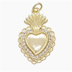 Copper Heart Pendant Pave Zirconia Gold Plated, approx 17-24mm