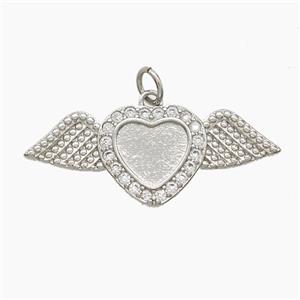 Copper Heart Angel Wings Pave Zirconia Platinum Plated, approx 13-32mm