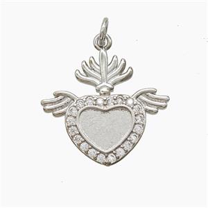 Copper Heart Angel Wings Pave Zirconia Platinum Plated, approx 21-22mm