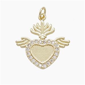 Copper Heart Angel Wings Pave Zirconia Gold Plated, approx 21-22mm