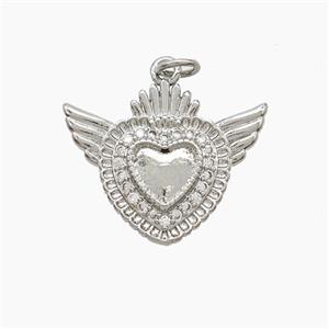 Copper Heart Angel Wings Pave Zirconia Platinum Plated, approx 19-23mm
