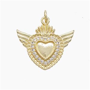 Copper Heart Angel Wings Pave Zirconia Gold Plated, approx 19-23mm