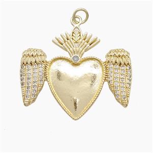 Copper Heart Angel Wings Pave Zirconia Gold Plated, approx 30-33mm
