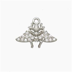 Copper Bee Pendant Pave Zirconia Platinum Plated, approx 13-16mm