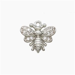Copper Honeybee Pendant Pave Zirconia Platinum Plated, approx 11-14mm