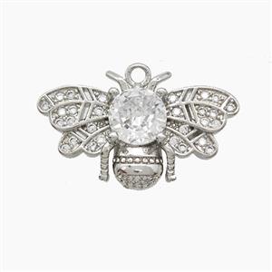 Copper Honeybee Pendant Pave Zirconia Platinum Plated, approx 14-23mm