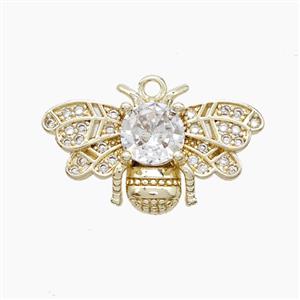 Copper Honeybee Pendant Pave Zirconia Gold Plated, approx 14-23mm
