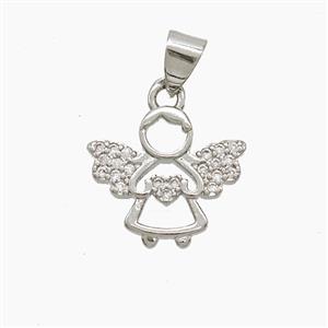 Copper Fairy Pendant Pave Zirconia Platinum Plated, approx 12-15mm