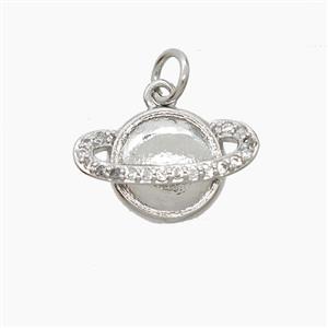 Copper Planet Pendant Pave Zirconia Platinum Plated, approx 10-16mm