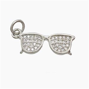 Copper Glasses Pendant Pave Zirconia Platinum Plated, approx 7-18mm