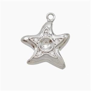 Copper Starfish Pendant Pave Zirconia Platinum Plated, approx 16mm