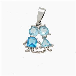 Copper Kids Pendant Pave Crystal Glass Platinum Plated, approx 12mm