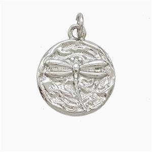 Copper Dragonfly Pendant Hammered Platinum Plated, approx 16mm