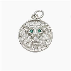 Copper Lion Pendant Pave Zirconia Platinum Plated, approx 15mm