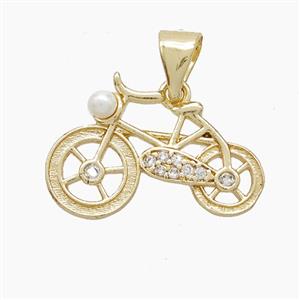 Copper Bicycle Pendant Pave Zirconia Resin Gold Plated, approx 13-20mm