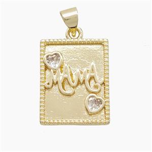 Copper MAMA Pendant Pave Zirconia Rectangle Gold Plated, approx 14.5-18mm