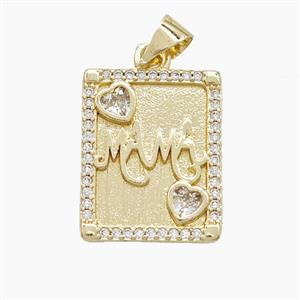 Copper MAMA Pendant Pave Zirconia Rectangle Gold Plated, approx 14-17.5mm