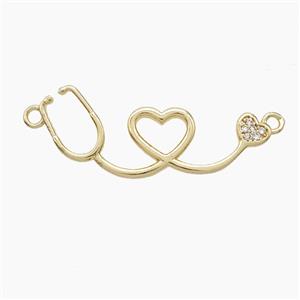 Copper Stethoscope Pendant Pave Zirconia 2loops Gold Plated, approx 10-30mm