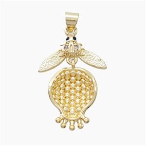 Copper Ladybug Pendant Pave Zirconia Gold Plated, approx 19-27mm