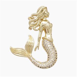 Copper Mermaid Pendant Pave Zirconia Gold Plated, approx 26-35mm