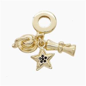 Copper Star Pendant Pave Zirconia Gold Plated, approx 5-12mm, 10mm dia