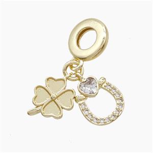 Copper Clover And Horseshoe Pendant Pave Zirconia Gold Plated, approx 10-12mm, 10mm dia
