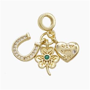 Copper Heart And Flower Horseshoe Pendant Pave Zirconia Gold Plated, approx 8-10mm, 7mm dia