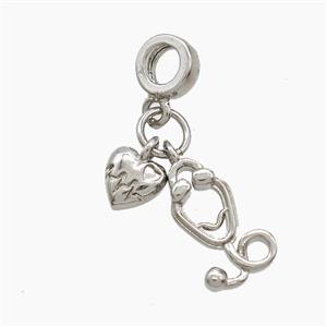 Copper Heart And Stethoscope Pendant Platinum Plated, approx 7-14mm, 7mm dia