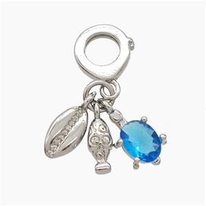 Copper Tortoise And Conch Shell Pendant Pave Crystal Glass Platinum Plated, approx 5-12mm, 10mm dia