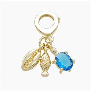 Copper Tortoise And Conch Shell Pendant Pave Crystal Glass Gold Plated, approx 5-12mm, 10mm dia