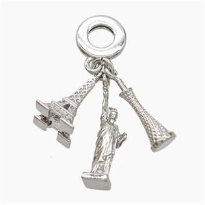 Eiffel Tower And Statue Canton Tower Charms Copper Pendant Platinum Plated, approx 5-20mm, 10mm dia